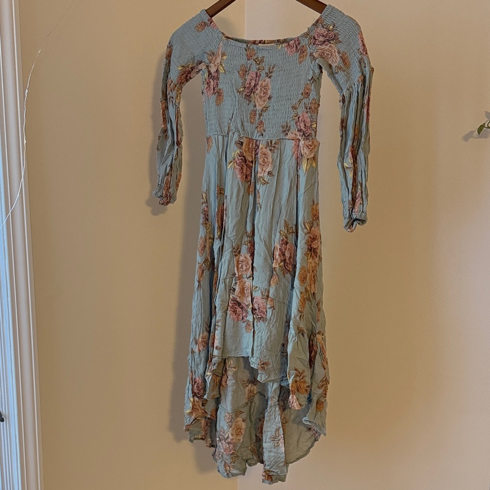 Altar'd State Floral High Low Dress in Blue and Pink